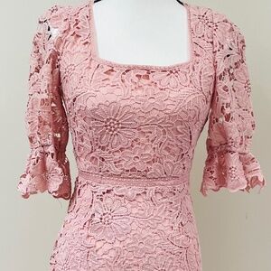 Revolve BB Dakota ‘Did It My Way’ Pale Pink Lace Dress Crochet Steve Madden sz 0